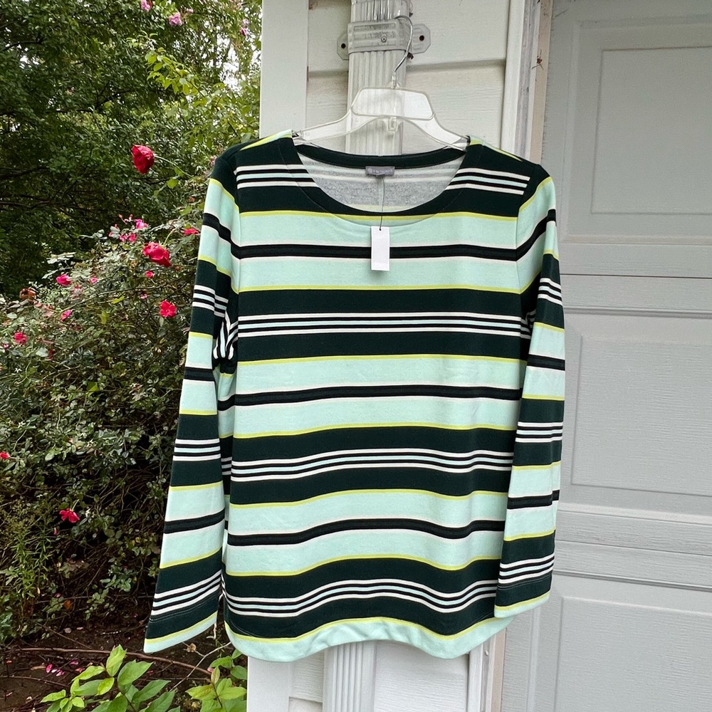 NWT Talbots Pretty Greens Blue Stripe Ballet Neck Sweatshirt